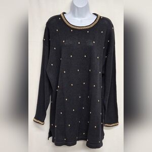 Maurada 1X Vintage Pullover Sweater Black Gold Beaded Longer Length